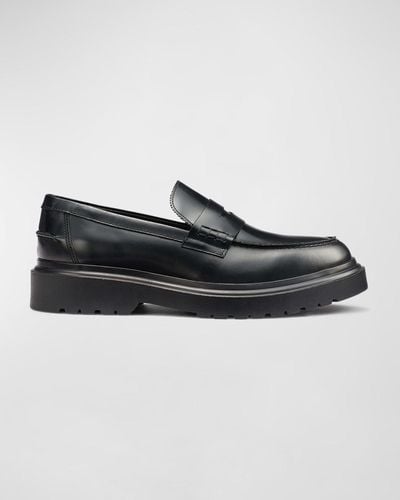 Karl Lagerfeld Spazzolato Leather Penny Loafers - Black