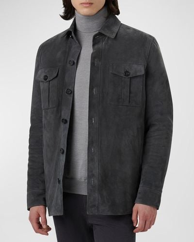 Bugatchi Solid Suede Overshirt - Black