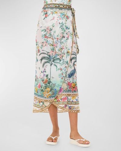 Camilla Plumes And Parterres Long Draped Sarong Coverup - Multicolor