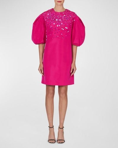 Carolina Herrera Embellished Dramatic Sleeve Shift Dress - Pink