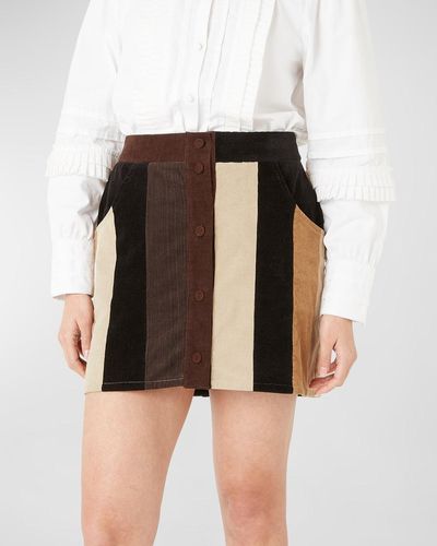 E.L.V. Denim Corduroy Paneled Mini Skirt - Multicolor