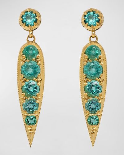 Jenna Blake Drop Emerald Earrings In Gold Frame - Blue
