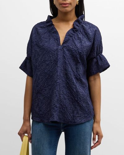 Finley Crosby Ruffle Textured Jacquard Top - Blue