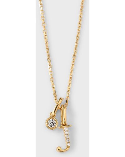 Frederic Sage 18k Yellow Gold Diamond Initial Pendant Necklace, J - Metallic