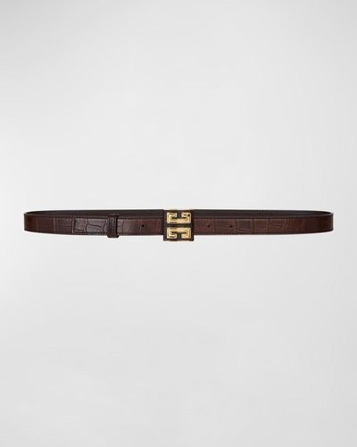 Givenchy 4G Croc-Embossed Leather & Brass Skinny Belt - Multicolor