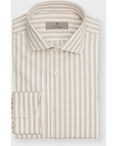 Canali Ombre Stripe Cotton Dress Shirt - Natural