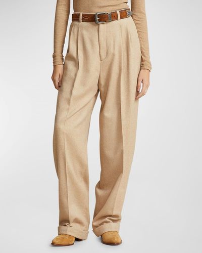 Polo Ralph Lauren Relaxed-Fit Pleated Herringbone Pants - Natural