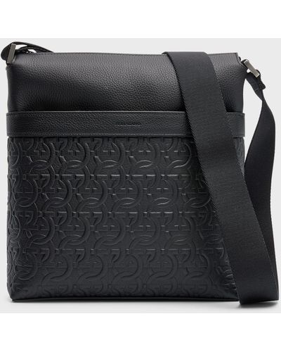 Ferragamo Gancini Embossed Leather Crossbody Bag - Black