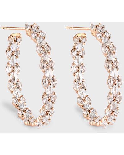 64 Facets 18k Rose Gold Marquise Diamond Small Hoop Earrings - White