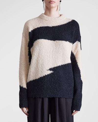 Apiece Apart Elle Textured Colorblock Crewneck Sweater - Blue