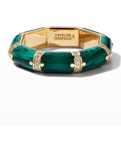 L'Atelier Nawbar Rose Gold Ring With Malachite Stones And White Diamonds - Green