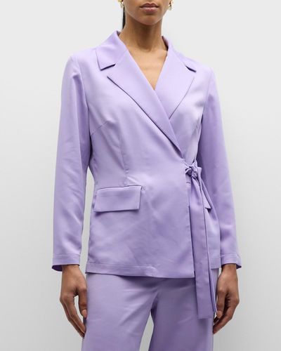 Misook Notched-Lapel Side-Tie Wrap Blazer - Purple