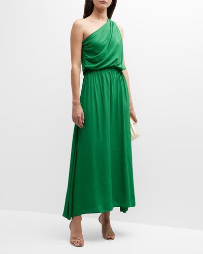 Pinko Draped One-Shoulder Crepe Maxi Dress - Green