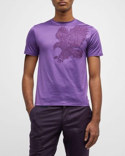 Stefano Ricci Tonal Embroidered Eagle T-Shirt - Purple