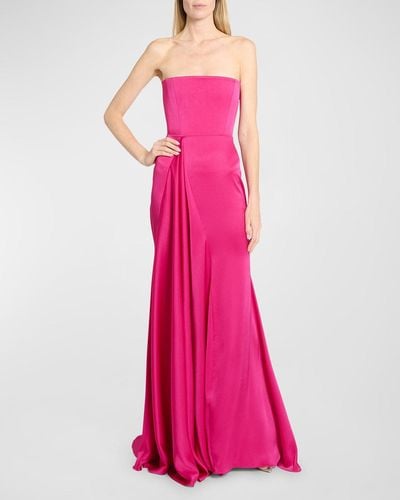 Alex Perry Satin Crepe Strapless Gathered Drape Gown - Pink