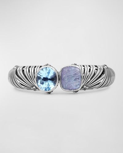 Stephen Dweck Topaz, Quartz, Mother-of-pearl And Green Agate Bangle In Sterling Silver - Blue