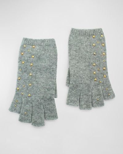 Portolano Cashmere Fingerless Gloves With Scattered Studs - Green