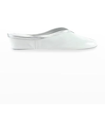 Jacques Levine Metallic Leather Wedge Mule Slippers - White