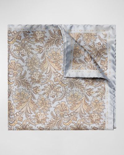Eton Paisley Silk Pocket Square - Gray