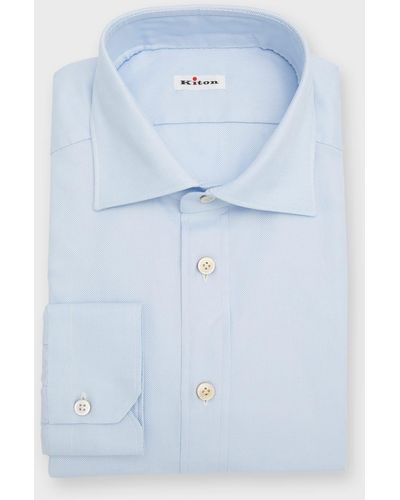 Kiton Basketweave Cotton Dress Shirt - Blue