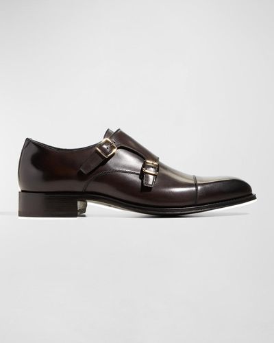 Tom Ford Claydon Leather Double Monk Strap Loafers - Brown