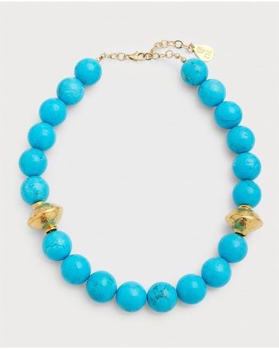 Devon Leigh Round Beaded Gold Accent Necklace - Blue