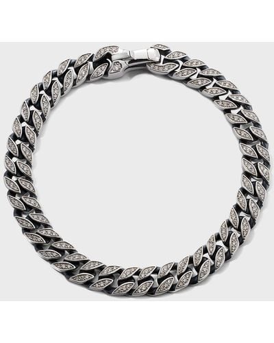 David Yurman 8Mm Curb Chain Bracelet With Diamonds And, Size M - Metallic
