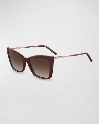 Carolina Herrera Embellished Patterned Mixed-Media Cat-Eye Sunglasses - Brown