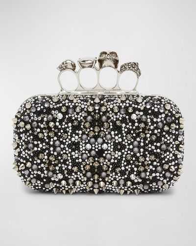 Alexander McQueen Four-ring Stud-embellished Leather Clutch Bag - Metallic