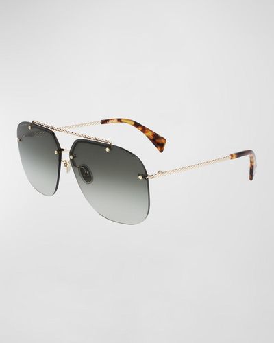 Lanvin Babe Rimless Studded Metal Aviator Sunglasses - Metallic