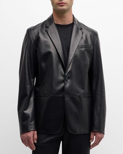 Giorgio Armani Lambskin Leather Blazer - Black