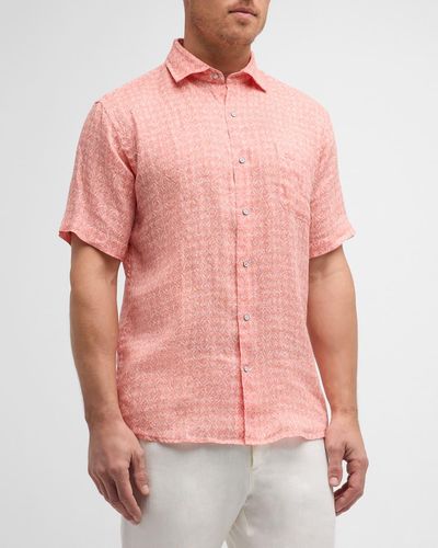Peter Millar Sandblast Linen Short-Sleeve Sport Shirt - Pink