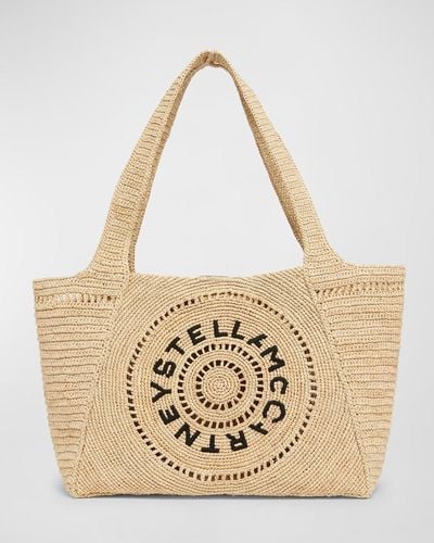 Stella McCartney Mini Logo Eco Crochet Raffia Tote Bag - Natural