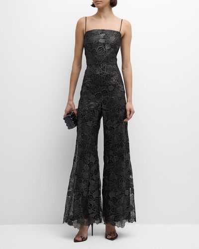 Emanuel Ungaro Wide-Leg Metallic Floral Lace Jumpsuit - Black