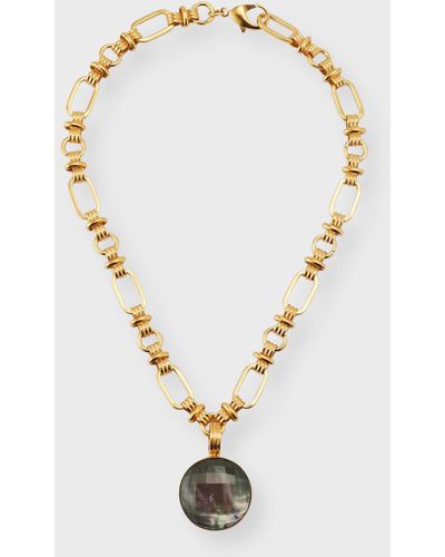 Dina Mackney Nouveau Quartz Mother-Of-Pearl Doublet Pendant Necklace - Metallic