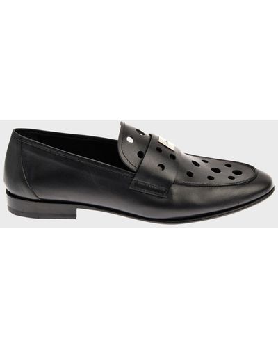 John Richmond Cut-out Leather Penny Loafers - Black