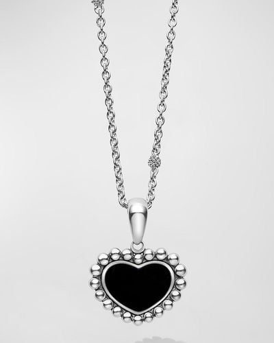 Lagos Maya 15mm Onyx Inlay Heart Pendant Necklace - White