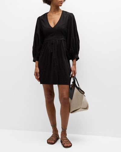 Melissa Odabash Camilla Cotton Bell-Sleeve Mini Dress - Black
