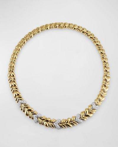 NM Estate Estate 18K And Tapered Corrugated Puff Necklace With Diamonds - Metallic