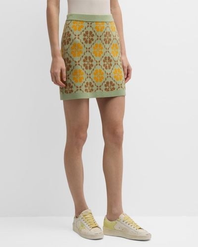 Lingua Franca Argyle Floral Jacquard Mini Skirt - Yellow