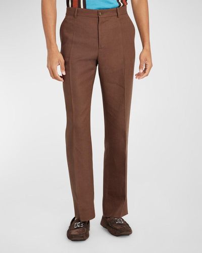 Dolce & Gabbana Linen Straight-Leg Pants - Brown
