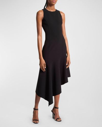 Michael Kors Barathea Asymmetric Wool Midi Dress - Black