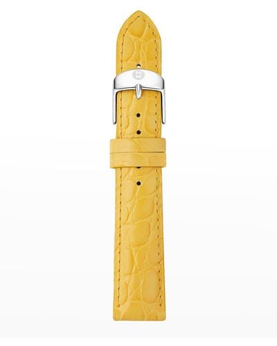 Michele 16mm Embossed Crocodile Pattern Calf Leather Watch Strap - Metallic