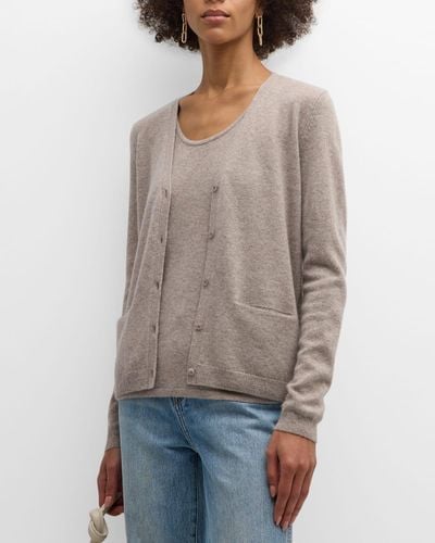 Neiman Marcus Cashmere Basic Button-Front Cardigan - Gray