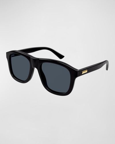 Gucci Logo Aviator Acetate Sunglasses - Black