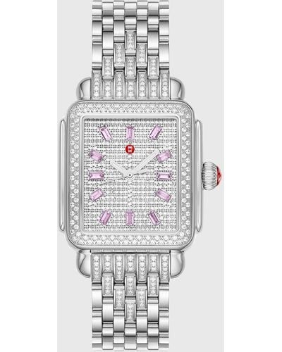 Michele Limited Edition Deco Stainless Steel Pink Sapphire And Pave Diamond Watch - White