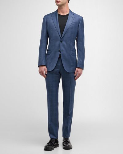 Emporio Armani Tonal Plaid Wool Suit - Blue