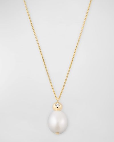 POPPY FINCH Oval Pearl With Dome Pendant Necklace - White