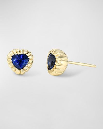 Retrouvai One-Of-A-Kind Sapphire Heirloom Bezel Stud Earrings - Blue