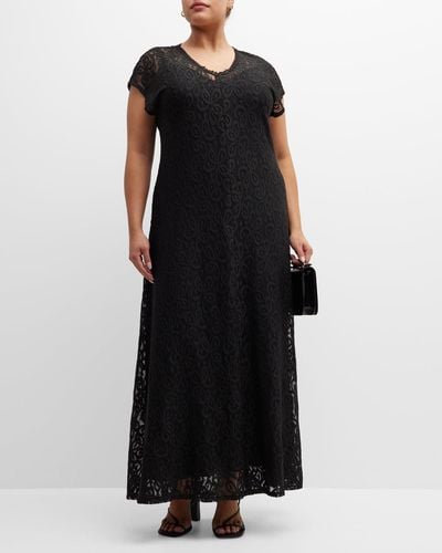 Johnny Was Plus Size Corinne Sheer Lace Maxi Dress - Black